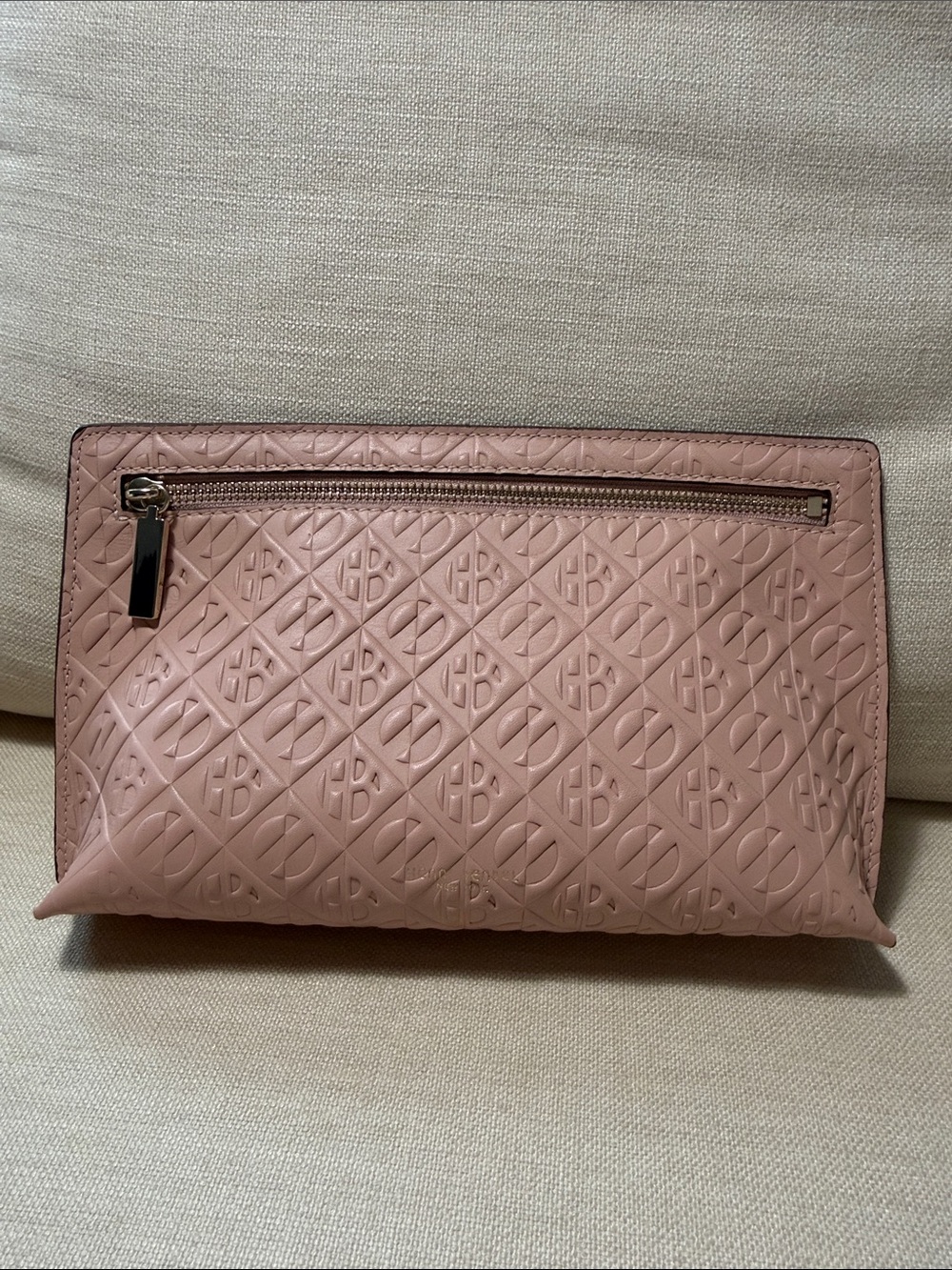 henri bendel Blush Quilted Logo-Embossed Clutch